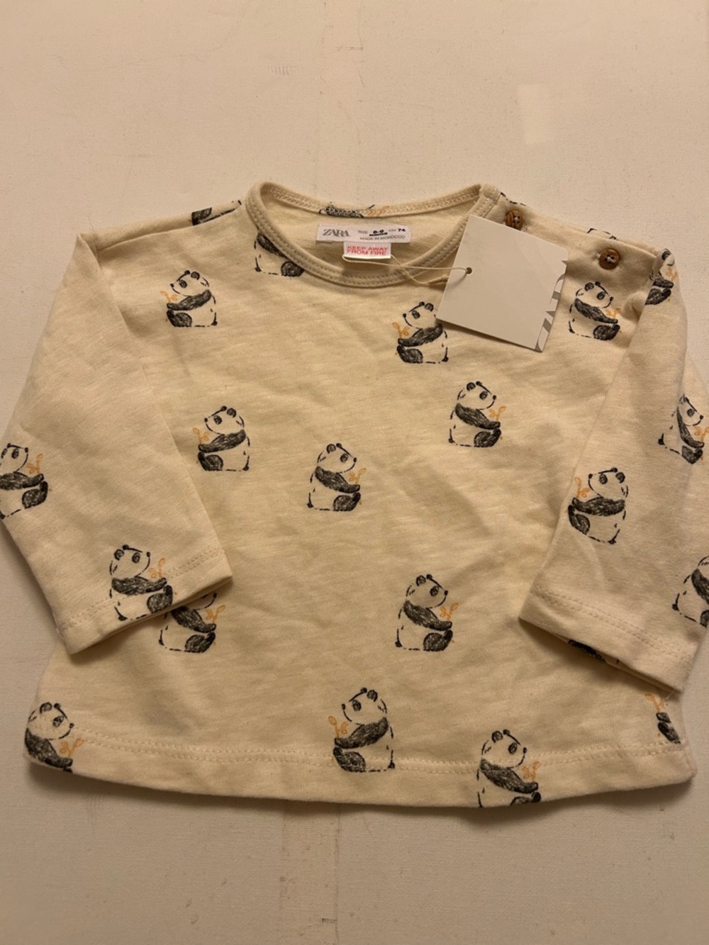Zara Cream Long Sleeve Tee with Panda Print